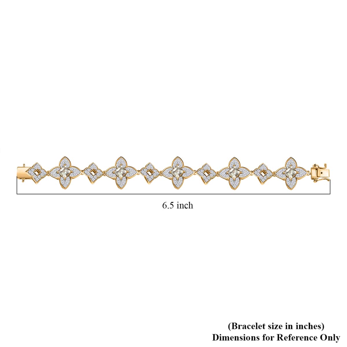 AAA Asscher Cut Turkizite and White Zircon 7.30 ctw Floral Symphony Bracelet in 18K Vermeil Yellow Gold Over Sterling Silver (6.50 In) image number 4