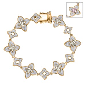 AAA Asscher Cut Turkizite and White Zircon 8.50 ctw Floral Symphony Bracelet in 18K Vermeil Yellow Gold Over Sterling Silver (7.25 In)