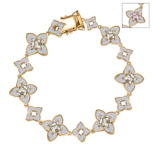 AAA Asscher Cut Turkizite and White Zircon 8.75 ctw Floral Symphony Bracelet in 18K Vermeil Yellow Gold Over Sterling Silver (8.00 In)