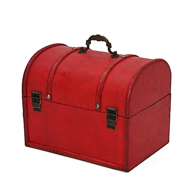 Set of 3 Wooden Treasure Chest Storage Box - Red (8.66x6.10x6.70, 7.10x4.72x4.72, 5.51x3.74x3.15)