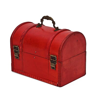 Set of 3 Wooden Treasure Chest Storage Box - Red (8.66x6.10x6.70, 7.10x4.72x4.72, 5.51x3.74x3.15)