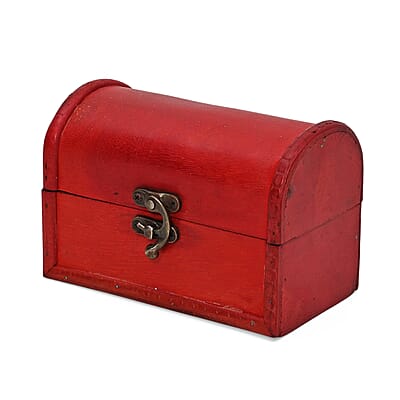 Set of 3 Wooden Treasure Chest Storage Box - Red (8.66x6.10x6.70, 7.10x4.72x4.72, 5.51x3.74x3.15)