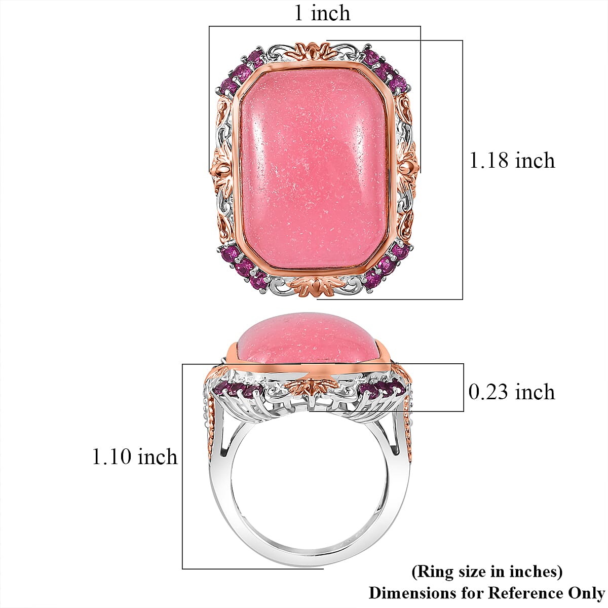 Pink Jade(D) and Orissa Rhodolite Garnet 24.30 ctw Rose Blossom Ring in 18K Vermeil RG and Rhodium Over Sterling Silver (Size 10.0) 