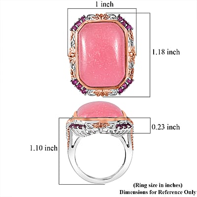 Pink Jade(D) and Orissa Rhodolite Garnet 24.30 ctw Rose Blossom Ring in 18K Vermeil RG and Rhodium Over Sterling Silver (Size 10.0) 