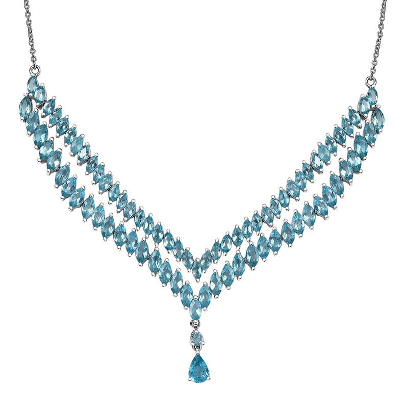 Betroka Blue Apatite 15.90 ctw Drop Necklace 18 Inches in Rhodium Over Sterling Silver 