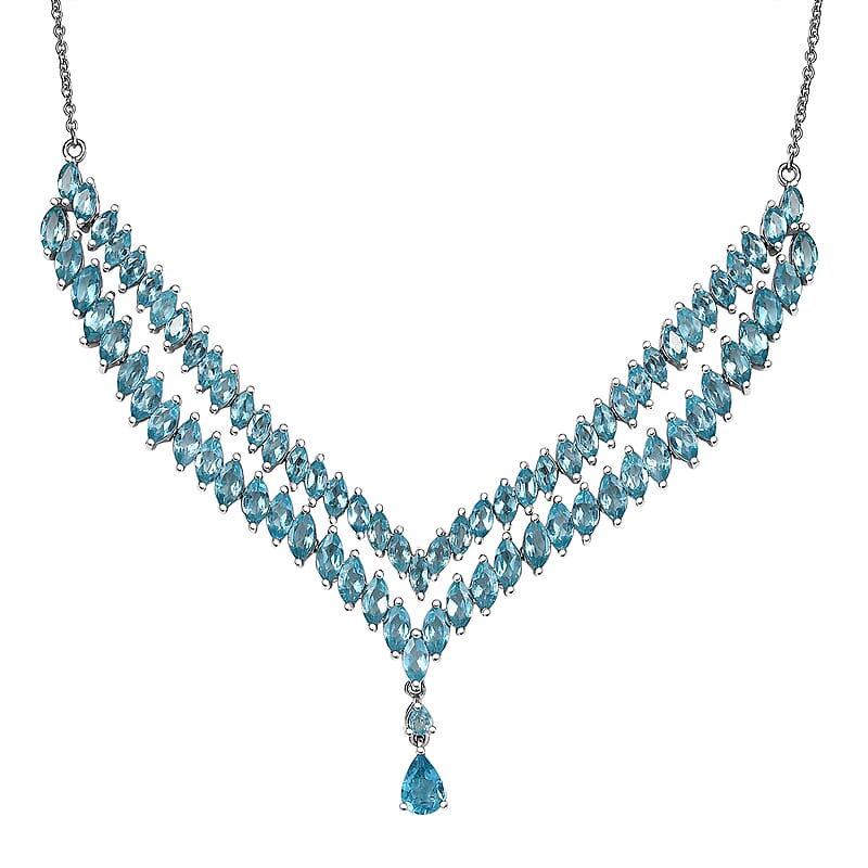 Betroka Blue Apatite 15.90 ctw Drop Necklace 18 Inches in Rhodium Over Sterling Silver 