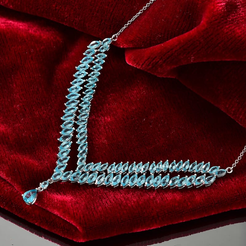Betroka Blue Apatite 15.90 ctw Drop Necklace 18 Inches in Rhodium Over Sterling Silver 