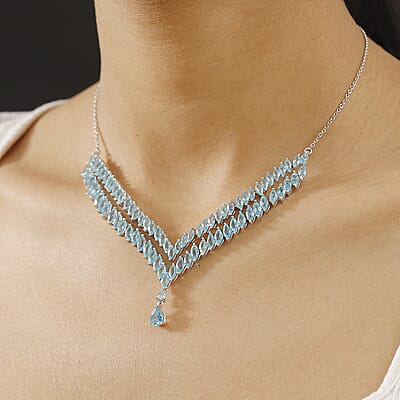 Betroka Blue Apatite 15.90 ctw Drop Necklace 18 Inches in Rhodium Over Sterling Silver 