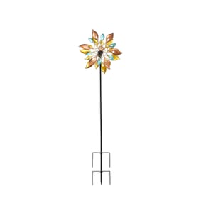 Double-sided Multi Color Leaves Wind Spinner Stake with Solar Ball