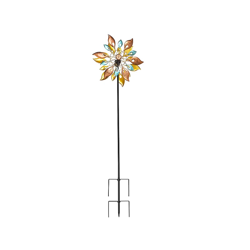 Double-sided Multi Color Leaves Wind Spinner Stake with Solar Ball
