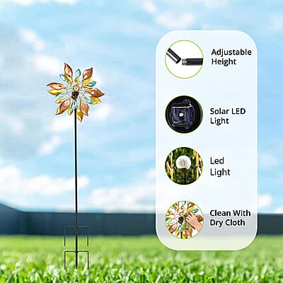 Double-sided Multi Color Leaves Wind Spinner Stake with Solar Ball