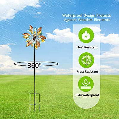 Double-sided Multi Color Leaves Wind Spinner Stake with Solar Ball