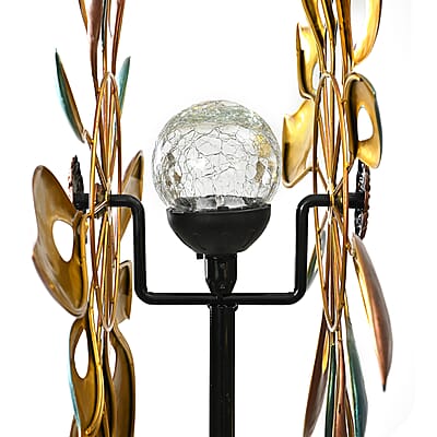 Double-sided Multi Color Leaves Wind Spinner Stake with Solar Ball