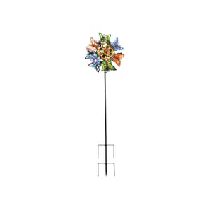 Double-sided Multi Color Butterfly Wind Spinner Stake with Solar Ball