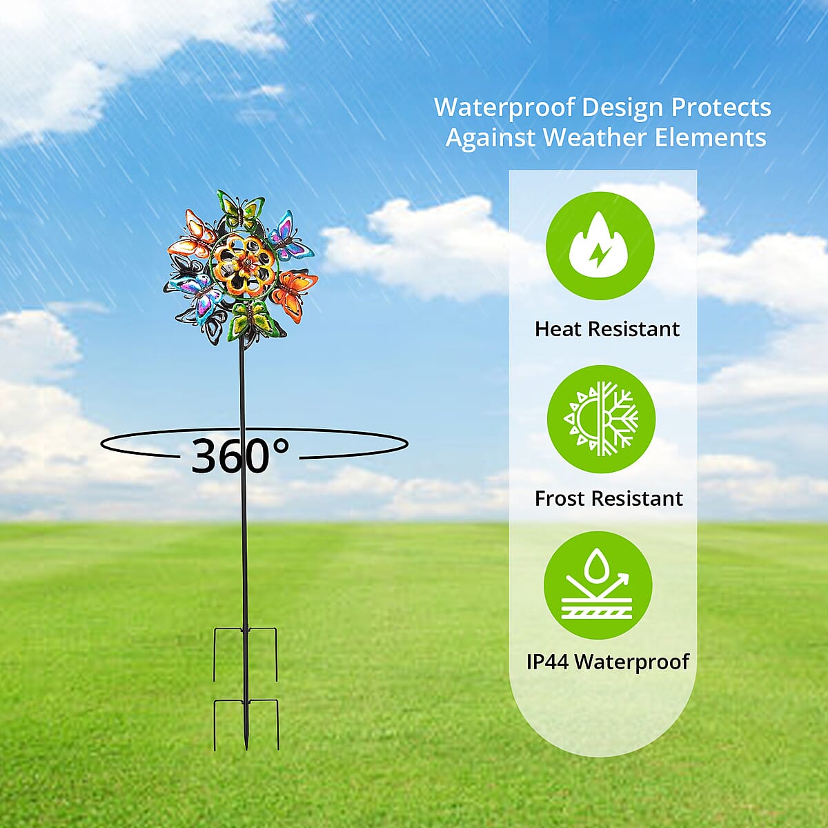 Double-sided Multi Color Butterfly Wind Spinner Stake with Solar Ball image number 4