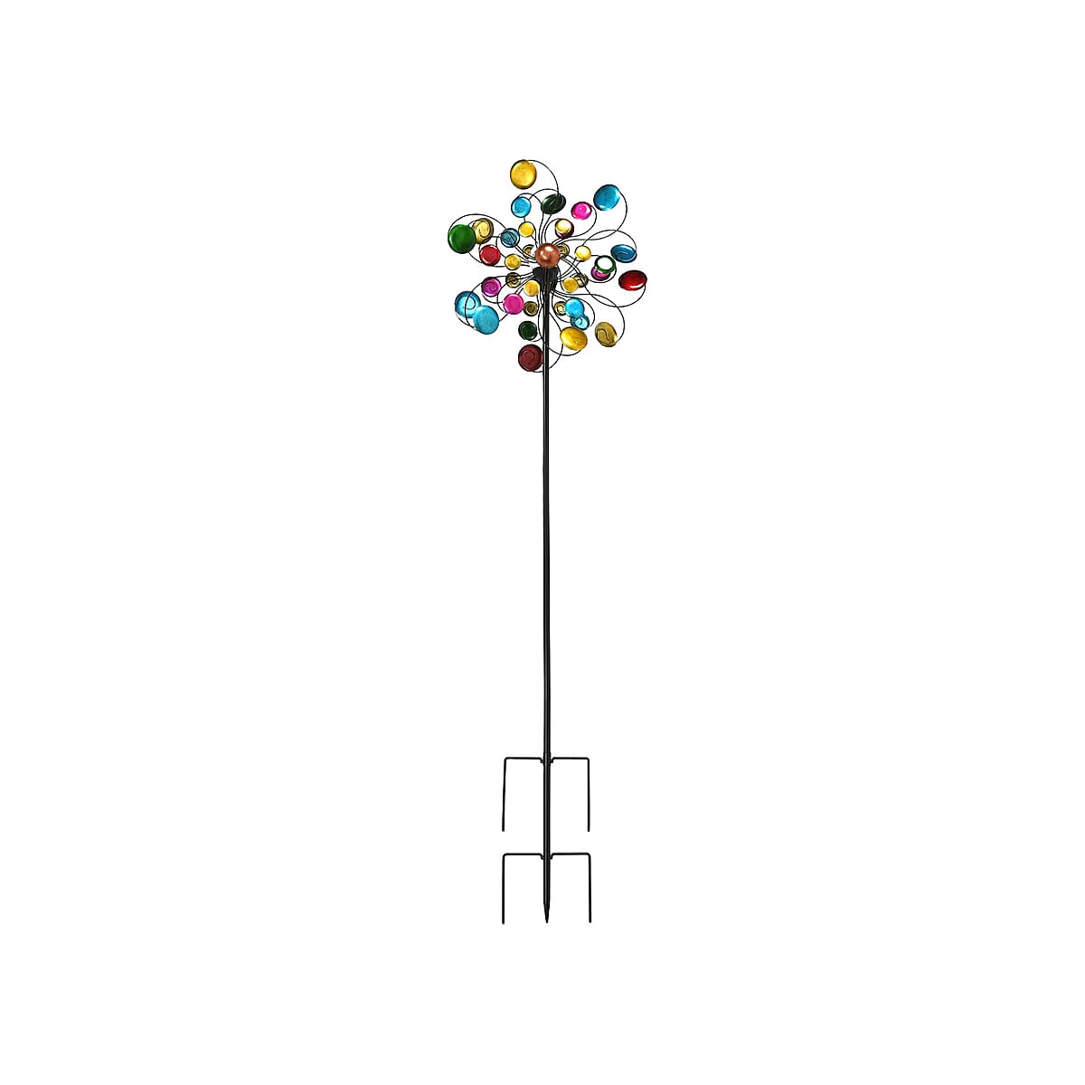 Double-sided Colorful Circles Wind Spinner Stake with Solar Ball image number 0