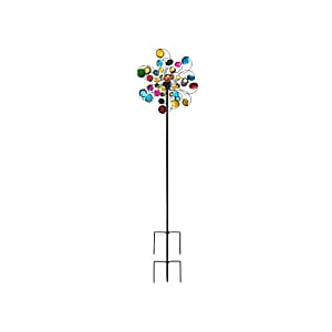 Double-sided Colorful Circles Wind Spinner Stake with Solar Ball