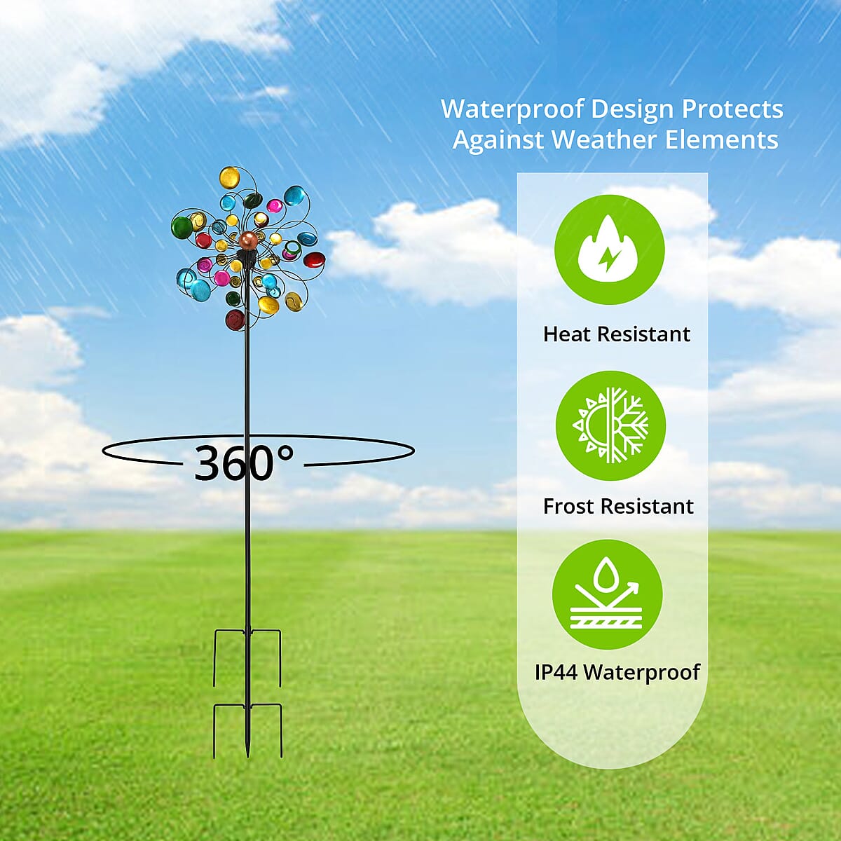Double-sided Colorful Circles Wind Spinner Stake with Solar Ball image number 3