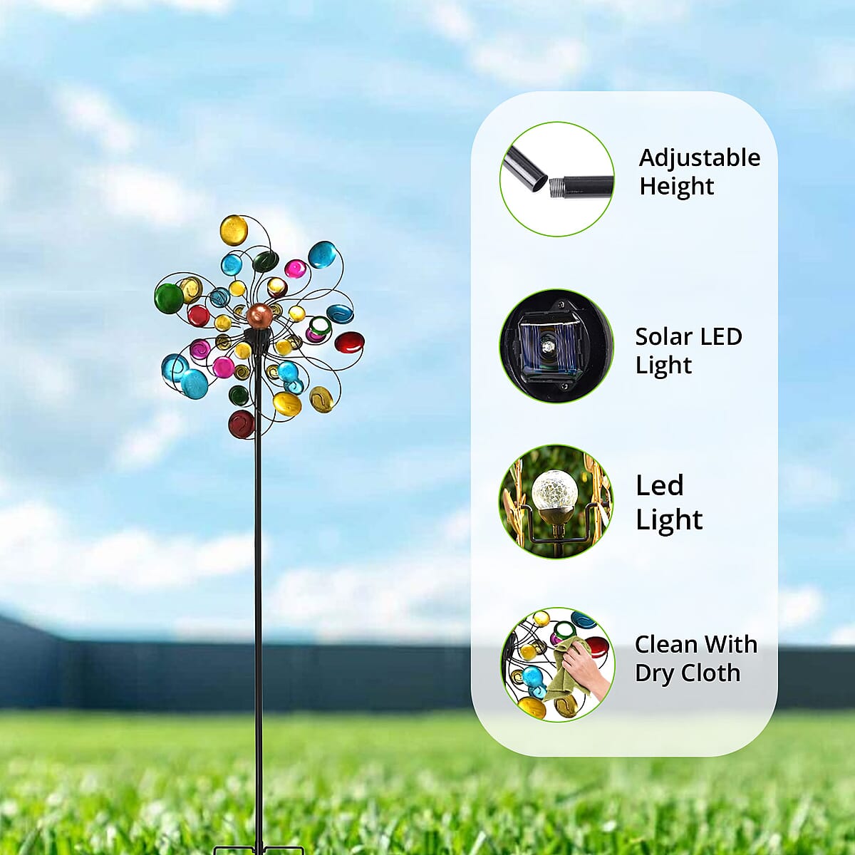 Double-sided Colorful Circles Wind Spinner Stake with Solar Ball image number 4