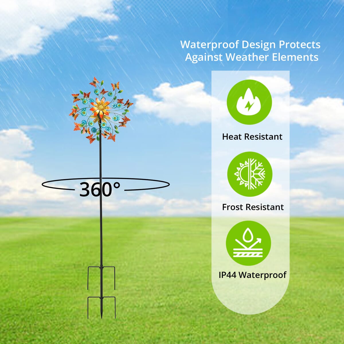 Double-sided Butterfly and Flower Wind Spinner Stake with Solar Ball image number 3