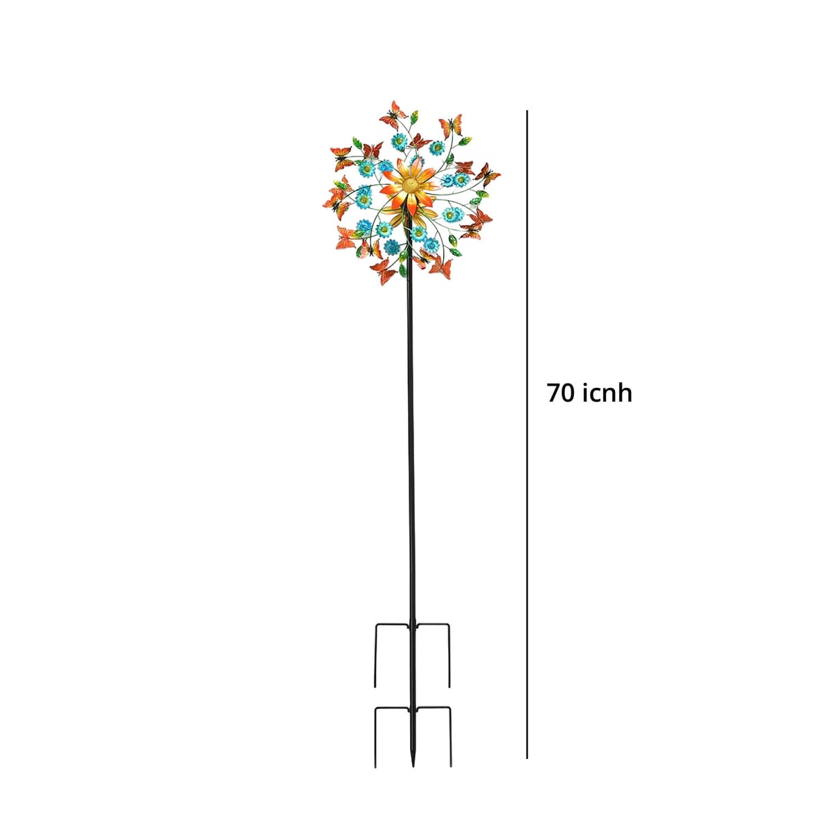 Double-sided Butterfly and Flower Wind Spinner Stake with Solar Ball image number 6