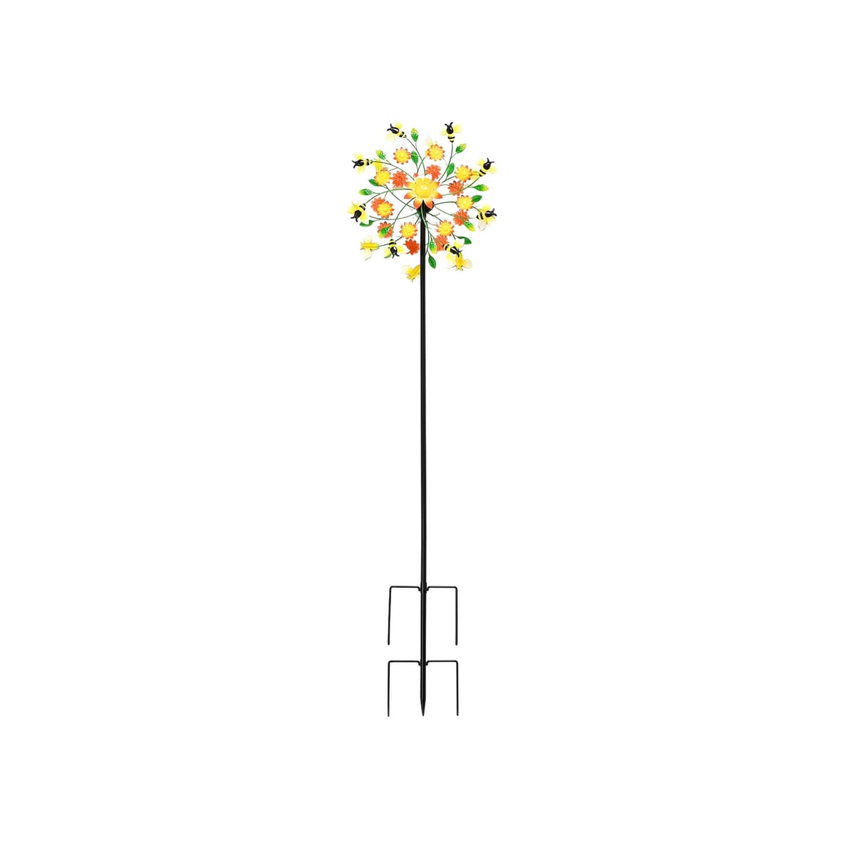 Double-sided Bee and Flower Wind Spinner Stake with Solar Ball image number 0