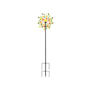 Double-sided Bee and Flower Wind Spinner Stake with Solar Ball