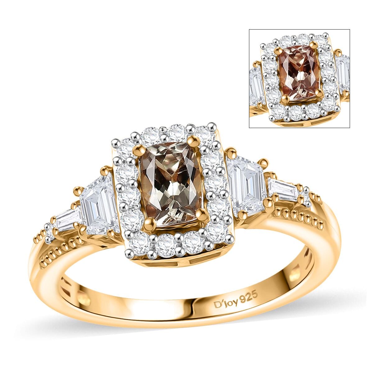 AAA Turkizite and White Zircon 1.65 ctw Vintage Halo Ring in 18K Vermeil Yellow Gold Over Sterling Silver (Size 7.0) image number 0
