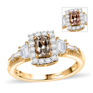 AAA Turkizite and White Zircon 1.65 ctw Vintage Halo Ring in 18K Vermeil Yellow Gold Over Sterling Silver (Size 7.0)