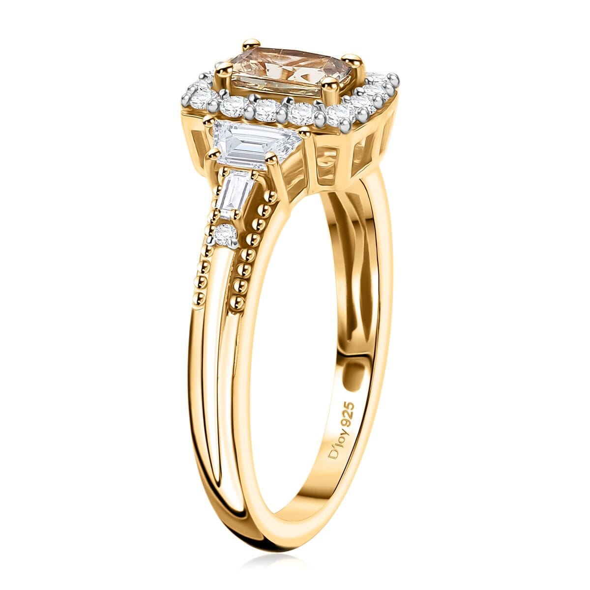 AAA Turkizite and White Zircon 1.65 ctw Vintage Halo Ring in 18K Vermeil Yellow Gold Over Sterling Silver (Size 7.0) image number 3