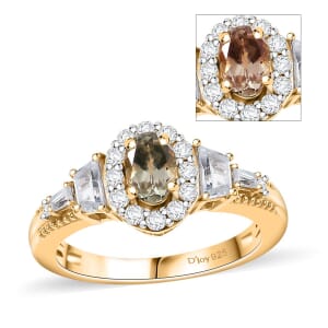 AAA Turkizite and White Zircon 1.50 ctw Vintage Halo Ring in 18K Vermeil Yellow Gold Over Sterling Silver (Size 5.0)