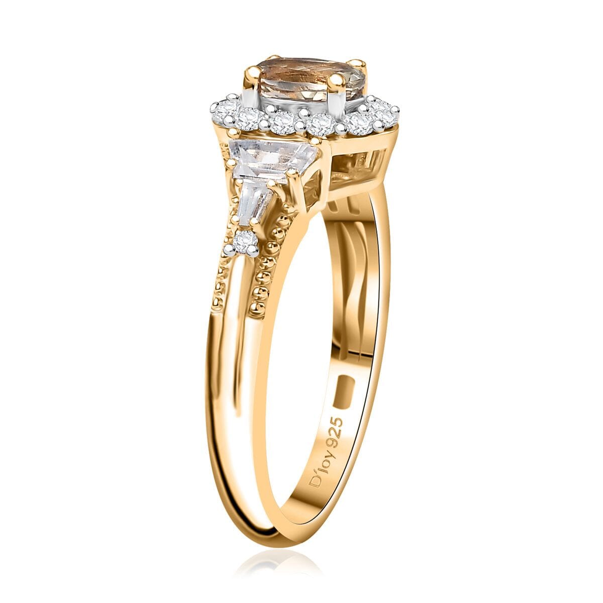 AAA Turkizite and White Zircon 1.50 ctw Vintage Halo Ring in 18K Vermeil Yellow Gold Over Sterling Silver (Size 7.0) image number 3