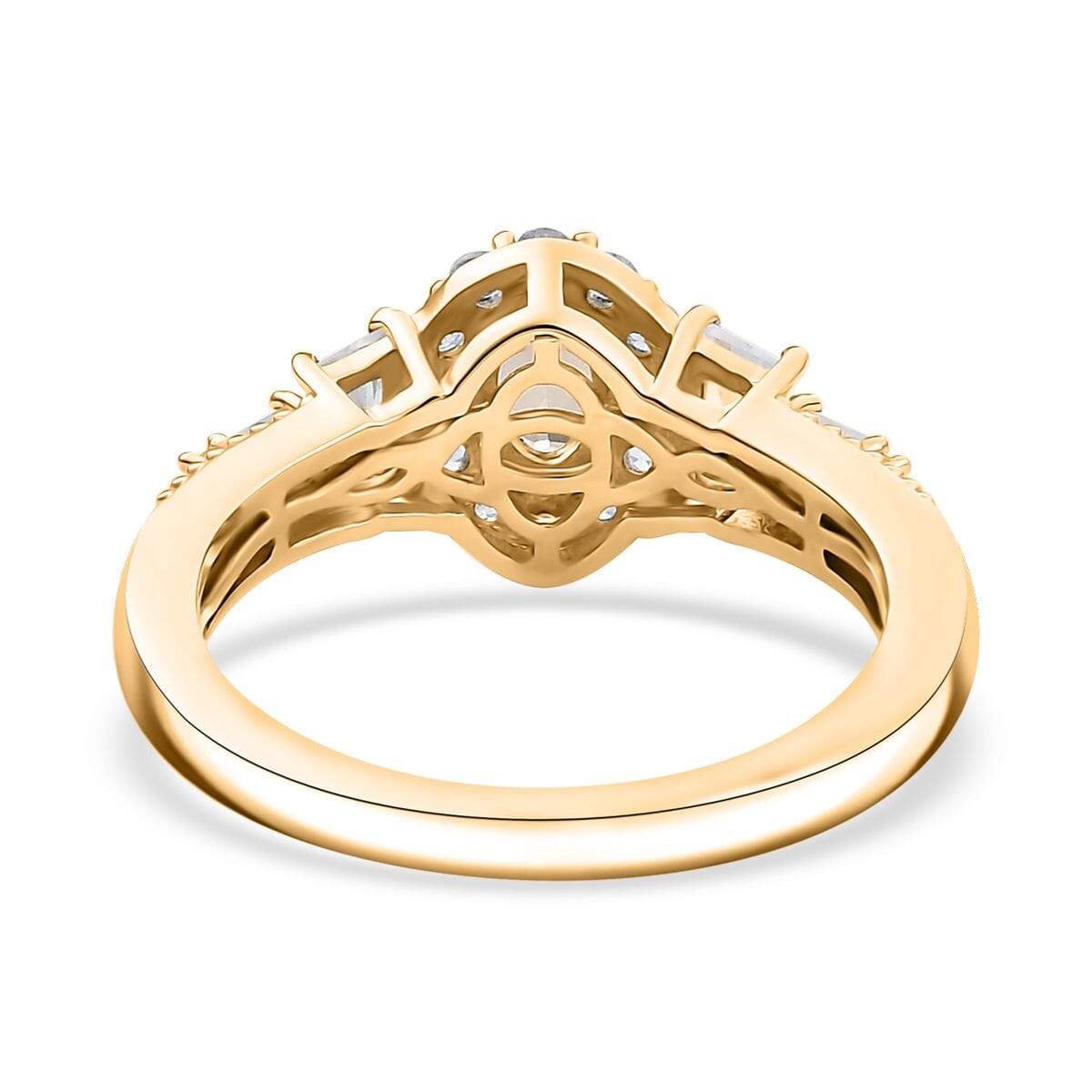 AAA Turkizite and White Zircon 1.50 ctw Vintage Halo Ring in 18K Vermeil Yellow Gold Over Sterling Silver (Size 7.0) image number 4