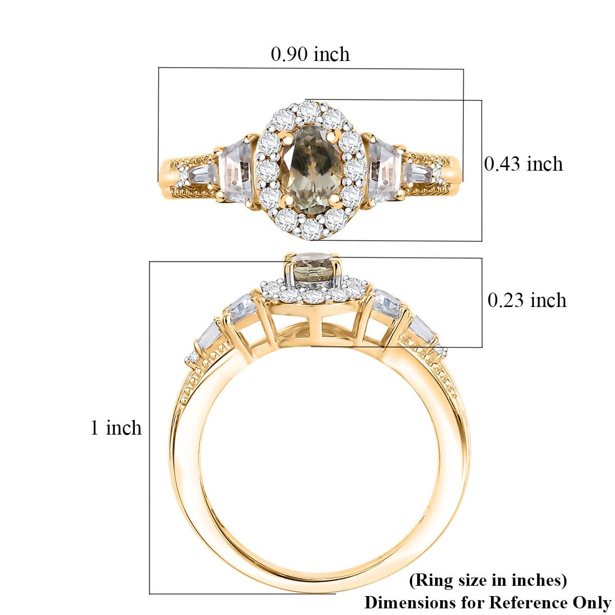 AAA Turkizite and White Zircon 1.50 ctw Vintage Halo Ring in 18K Vermeil Yellow Gold Over Sterling Silver (Size 7.0) image number 5