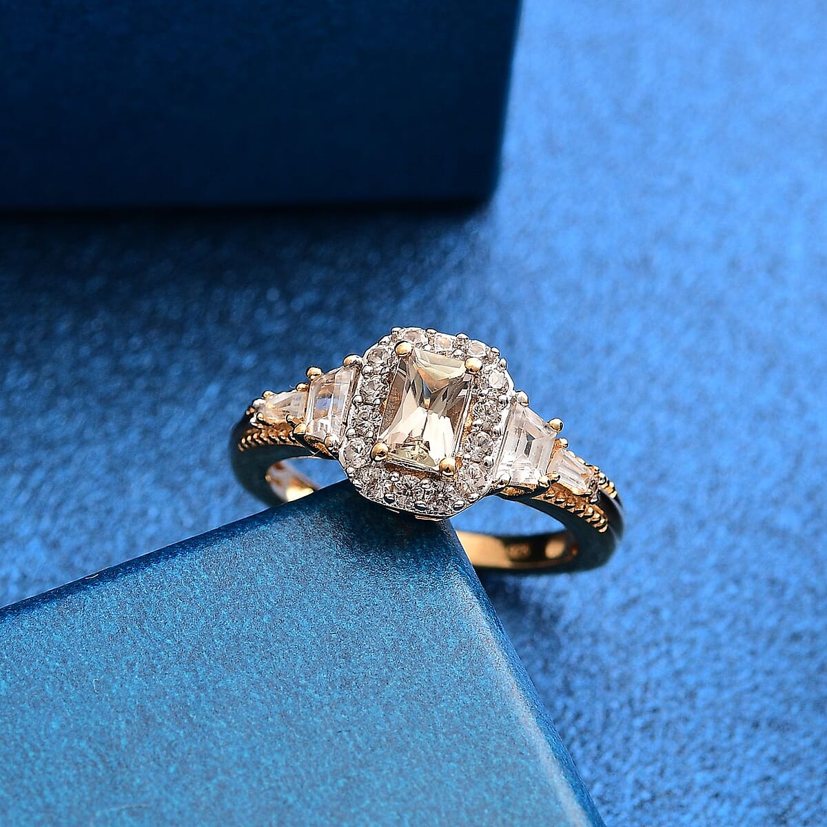 AAA Turkizite and White Zircon 1.70 ctw Vintage Halo Ring in 18K Vermeil Yellow Gold Over Sterling Silver (Size 5.0) image number 1