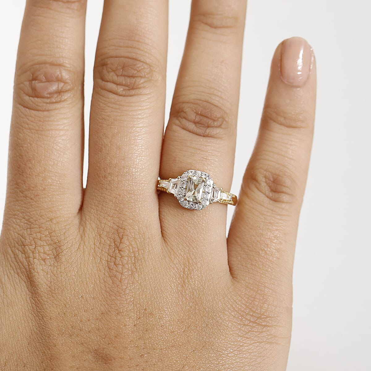 AAA Turkizite and White Zircon 1.70 ctw Vintage Halo Ring in 18K Vermeil Yellow Gold Over Sterling Silver (Size 5.0) image number 2