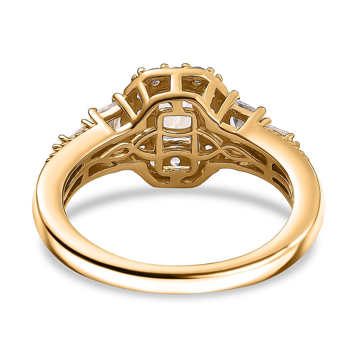 AAA Turkizite and White Zircon 1.70 ctw Vintage Halo Ring in 18K Vermeil Yellow Gold Over Sterling Silver (Size 5.0) image number 4