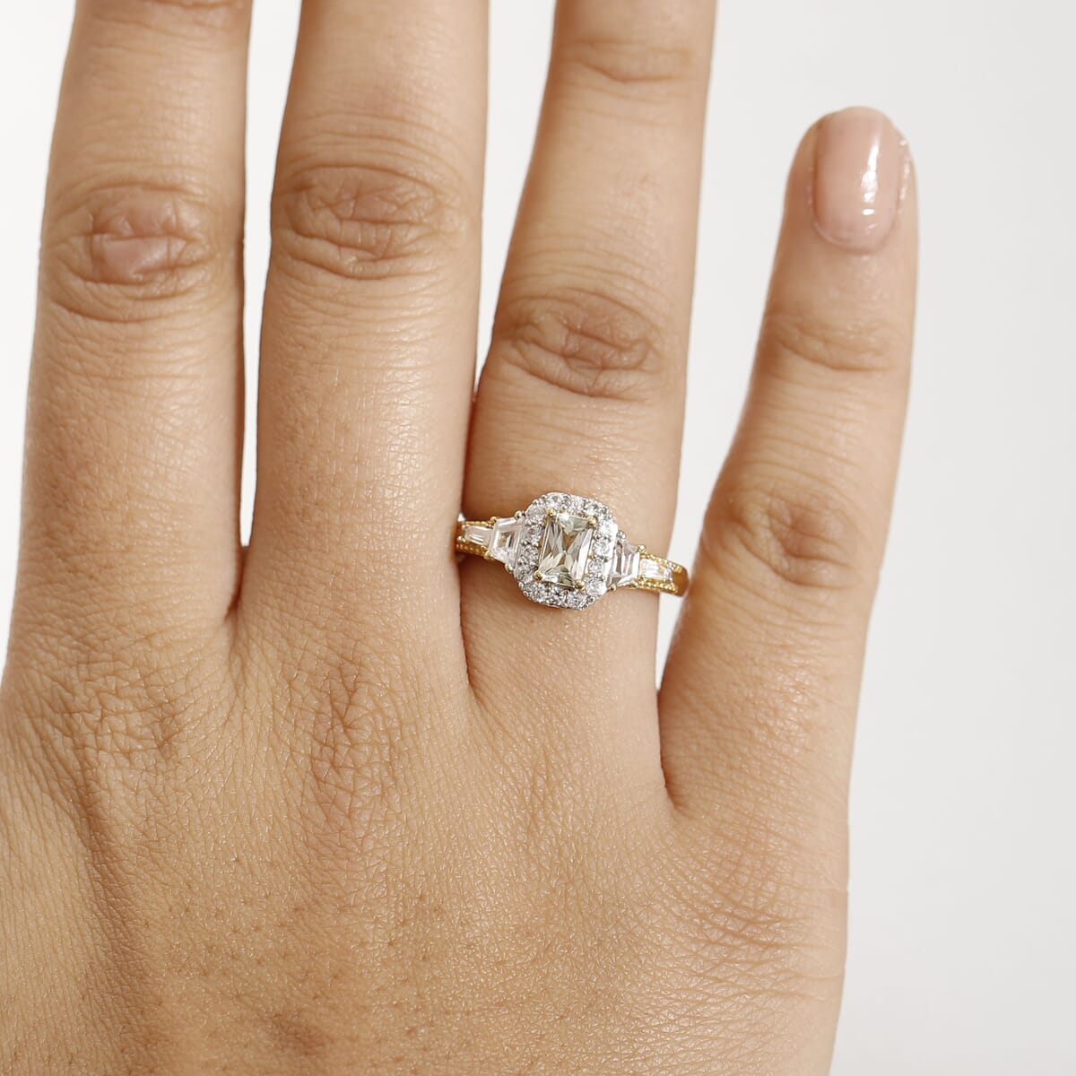 AAA Turkizite and White Zircon 1.70 ctw Vintage Halo Ring in 18K Vermeil Yellow Gold Over Sterling Silver (Size 8.0) image number 2