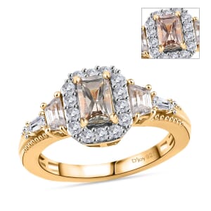 AAA Turkizite and White Zircon 1.70 ctw Vintage Halo Ring in 18K Vermeil Yellow Gold Over Sterling Silver (Size 9.0)