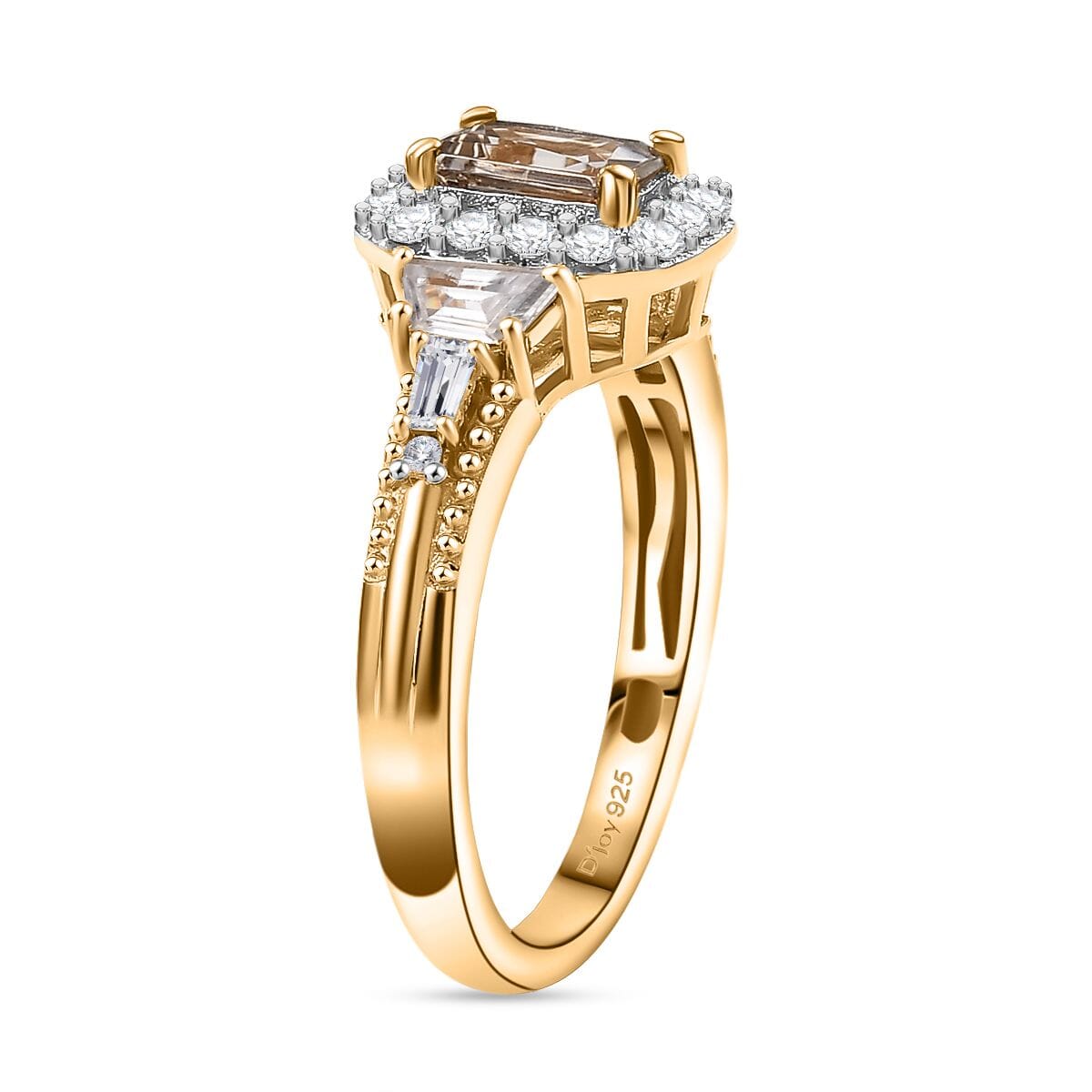 AAA Turkizite and White Zircon 1.70 ctw Vintage Halo Ring in 18K Vermeil Yellow Gold Over Sterling Silver (Size 9.0) image number 3