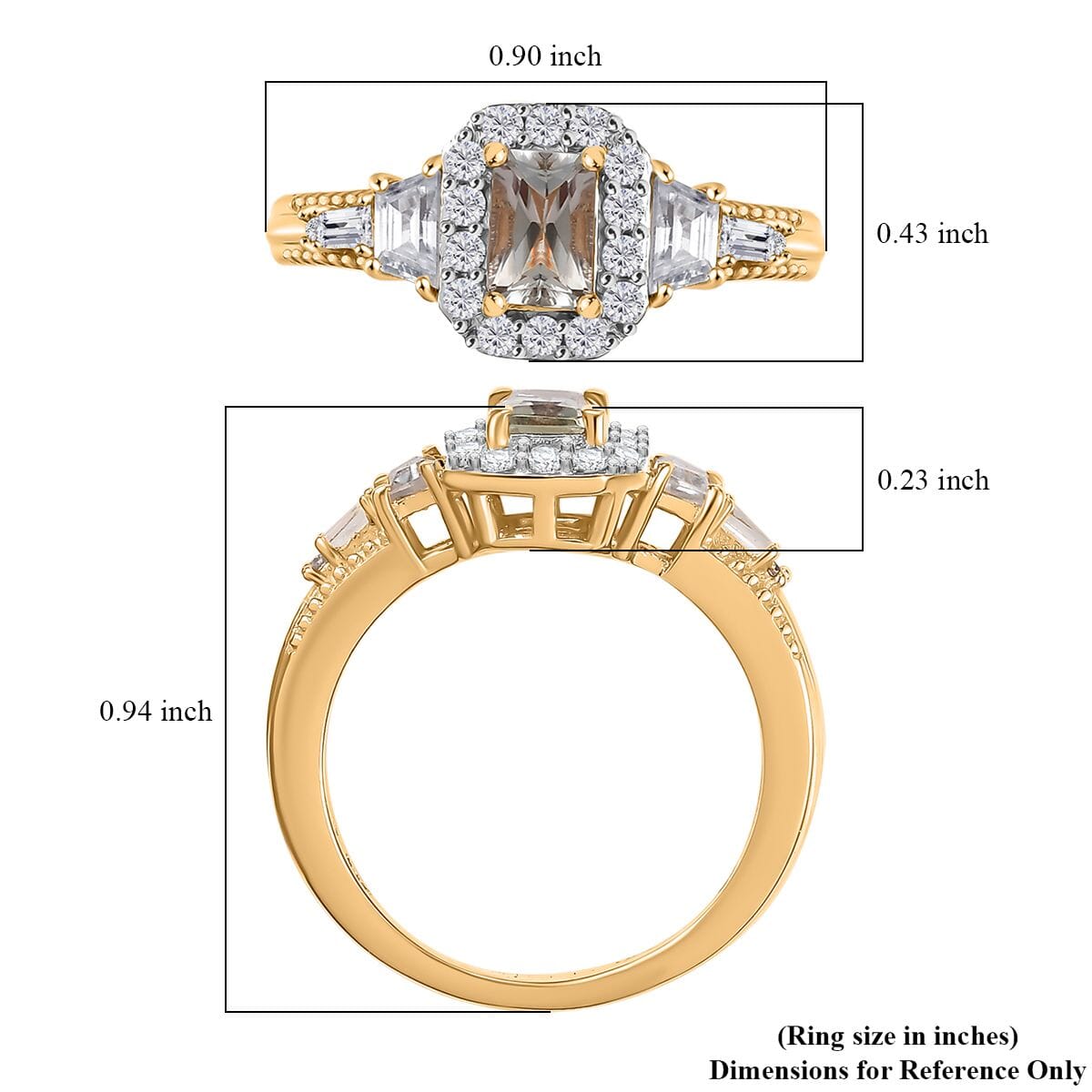 AAA Turkizite and White Zircon 1.70 ctw Vintage Halo Ring in 18K Vermeil Yellow Gold Over Sterling Silver (Size 9.0) image number 5