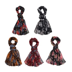 Set of 5 Carnation Pattern Polyester Scarfs
