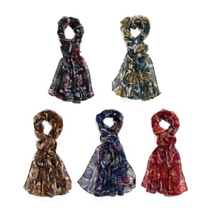 Set of 5 Paisley Pattern Polyester Scarfs