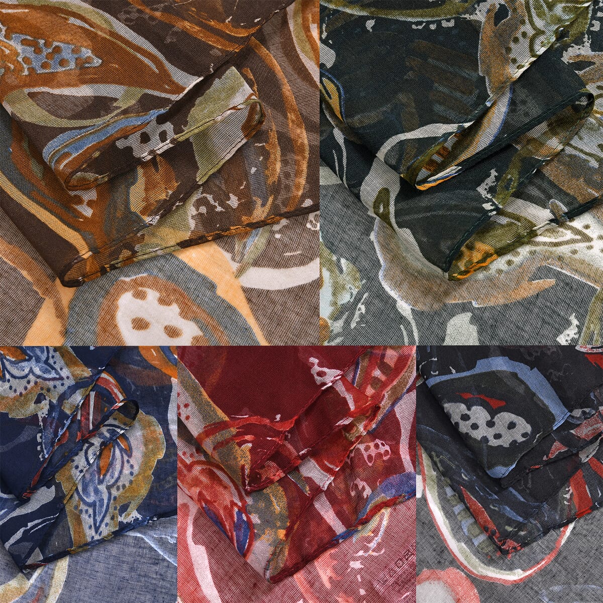 Set of 5 Paisley Pattern Polyester Scarfs image number 6