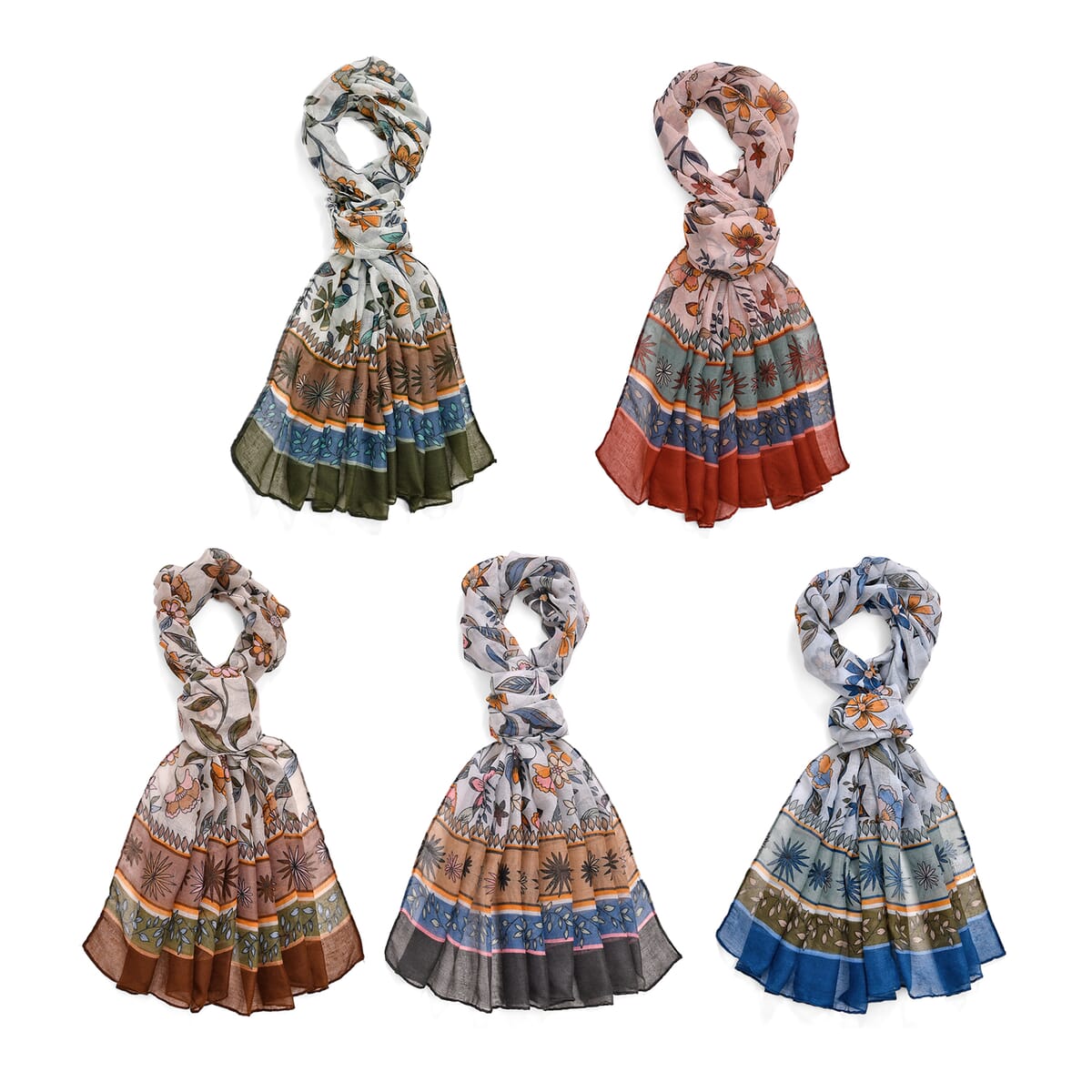 Set of 5 Floral Vine Pattern Polyester Scarfs image number 0