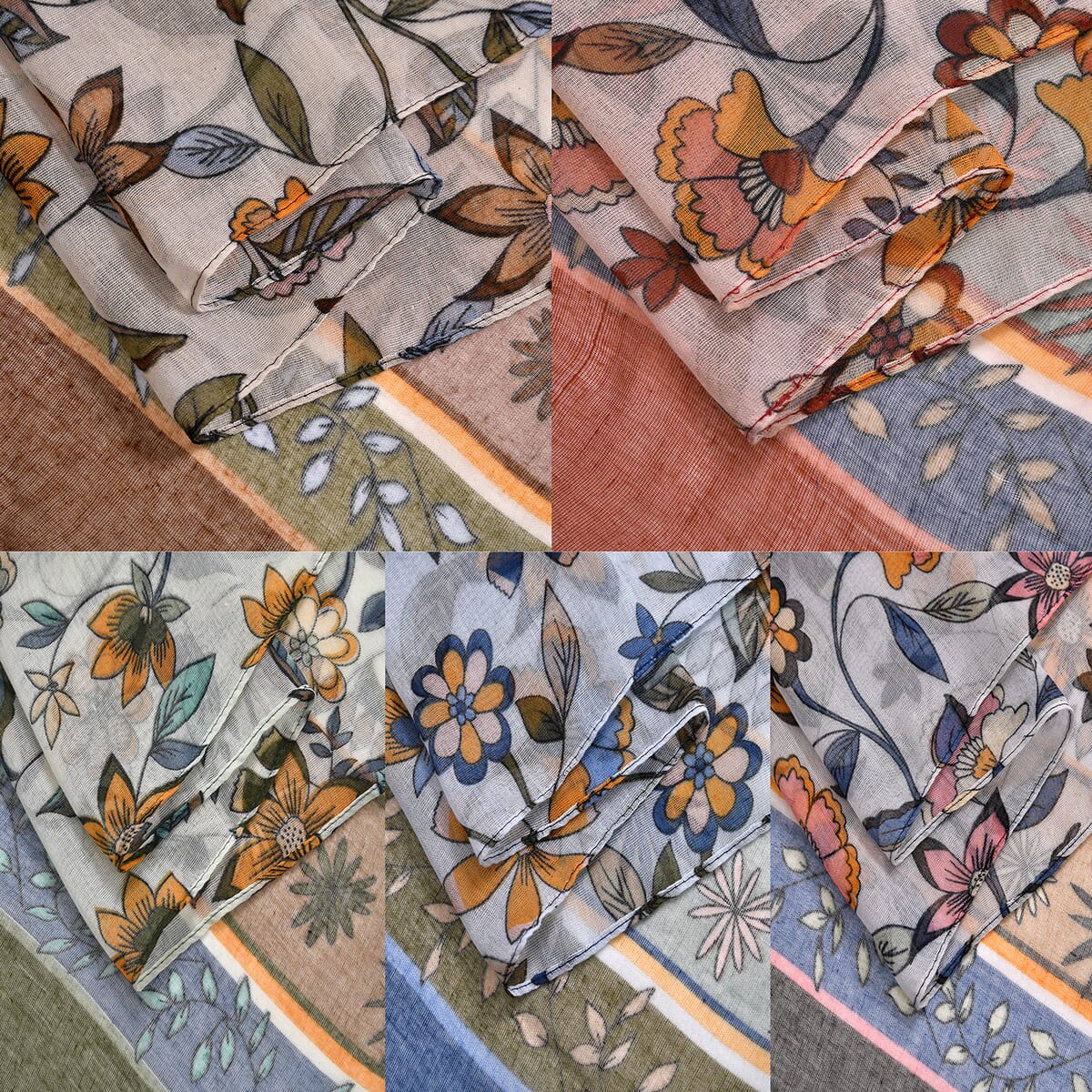 Set of 5 Floral Vine Pattern Polyester Scarfs image number 6