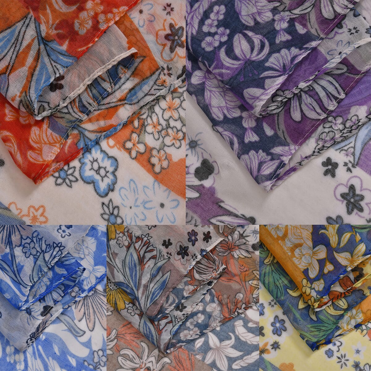 Set of 5 Stripe Floral Pattern Polyester Scarfs image number 6