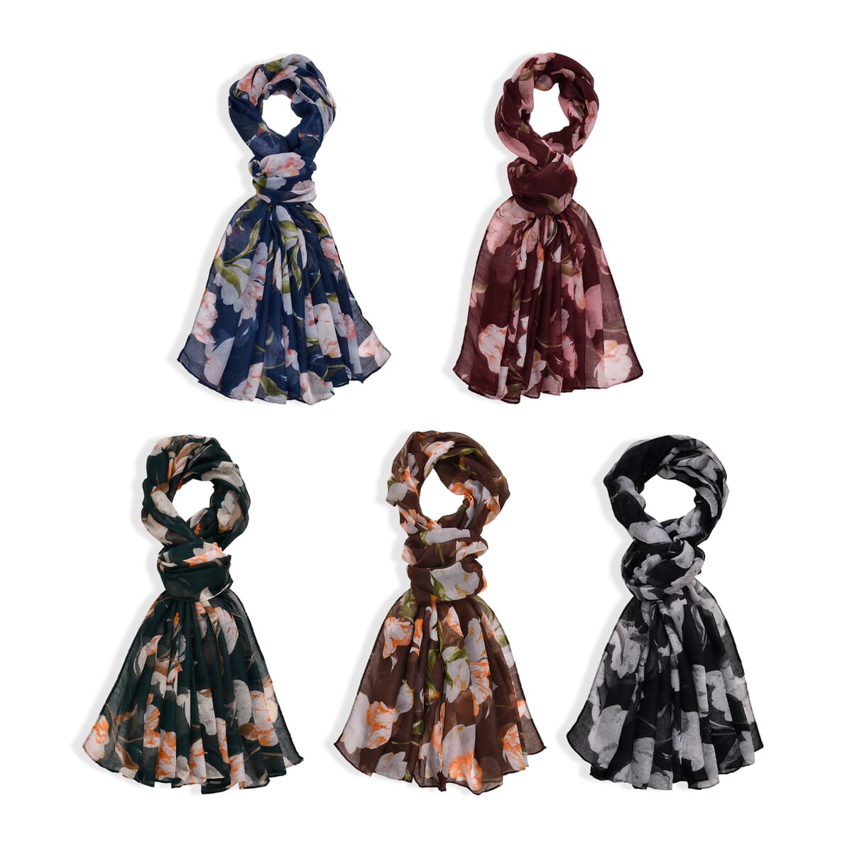 Set of 5 Tulip Floral Pattern Polyester Scarfs image number 0