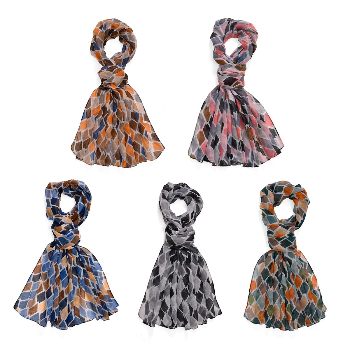 Set of 5 Mosaic Pattern Polyester Scarfs image number 0