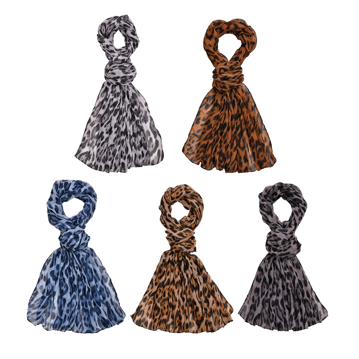 Set of 5 Leopard Pattern Polyester Scarfs image number 0
